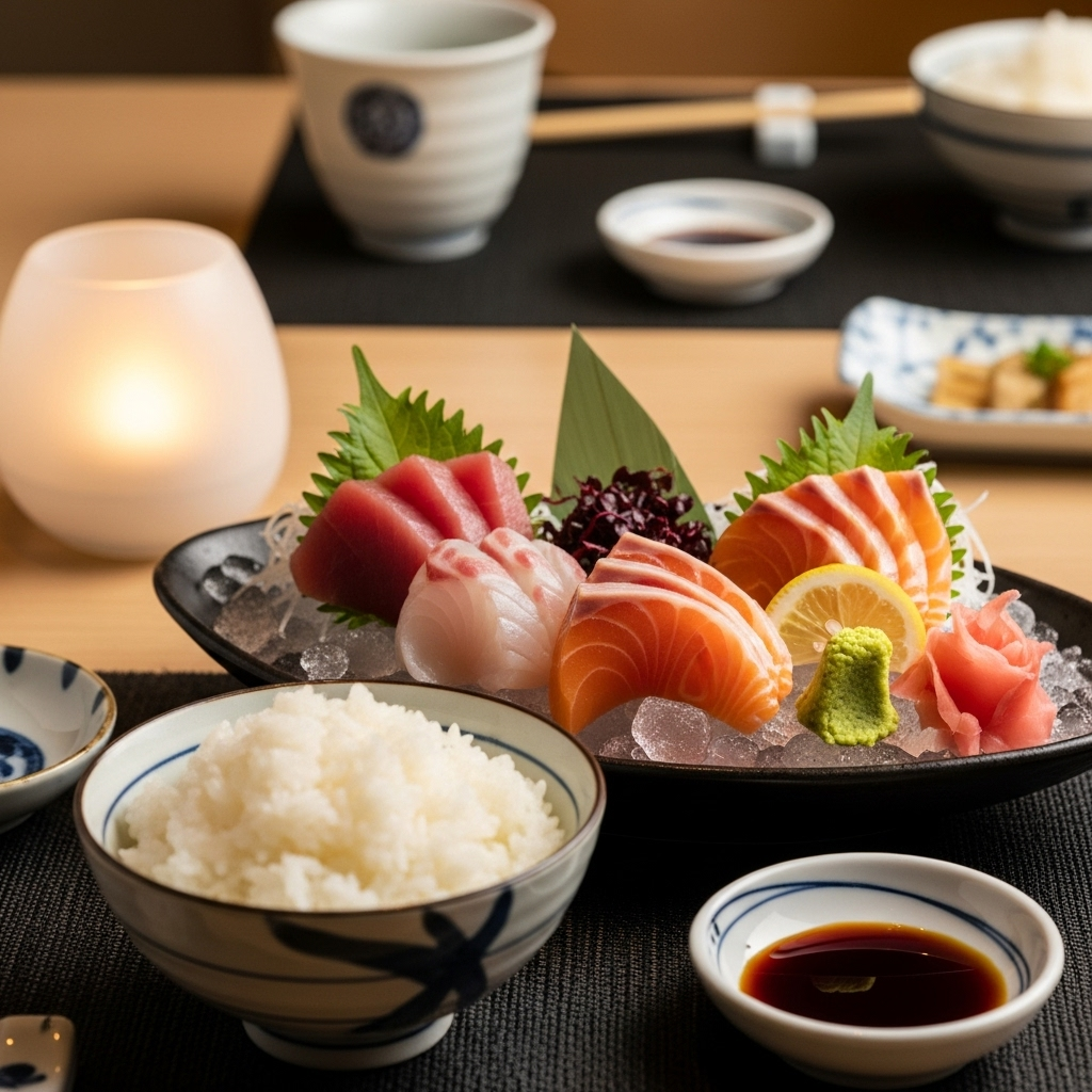 Bữa ăn sashimi kết hợp với rượu sake truyền thống